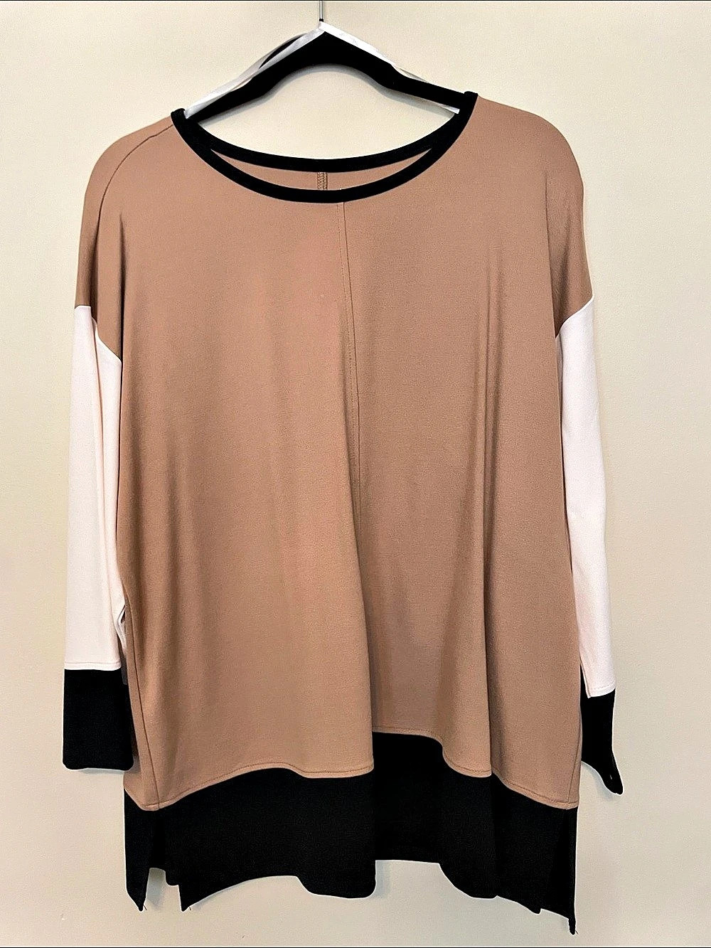 Jones New York Colorblock Seam Detail Tunic Brown & Black Large